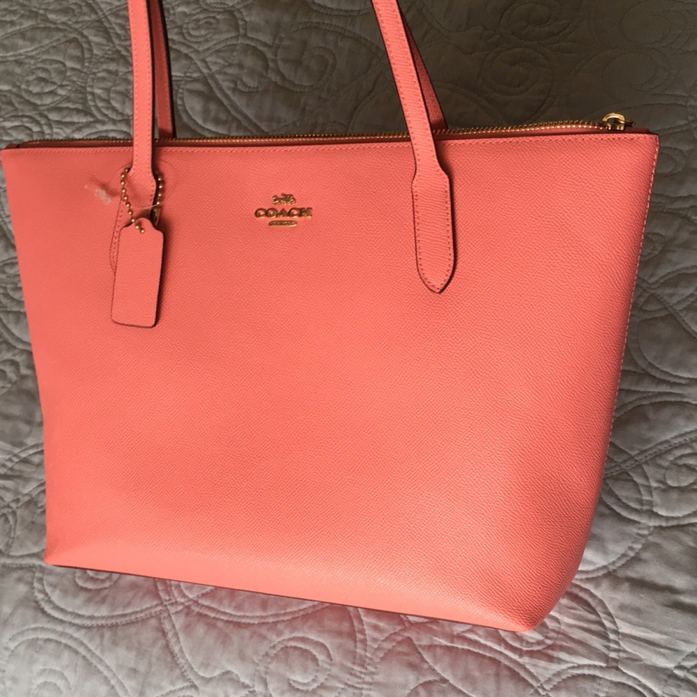 Coach Zip Top Crossgrain Genuine Leather Pink Lemonade Dual Straps Shoulder Bag